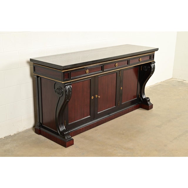 Ralph Lauren Ralph Lauren French Empire Carved Mahogany Marble Top Sideboard or Bar Cabinet For Sale - Image 4 of 15