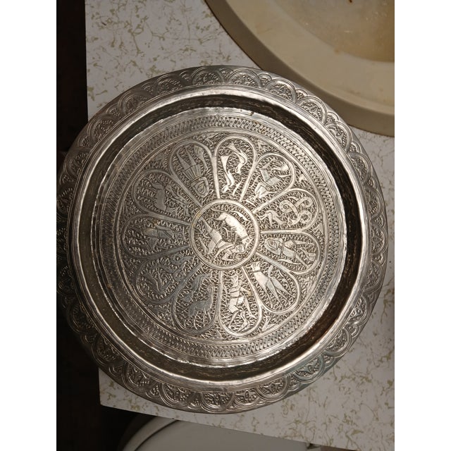 Hand Hammered 19th Century Persian Silver Tray Hunting Scenes For Sale - Image 10 of 13