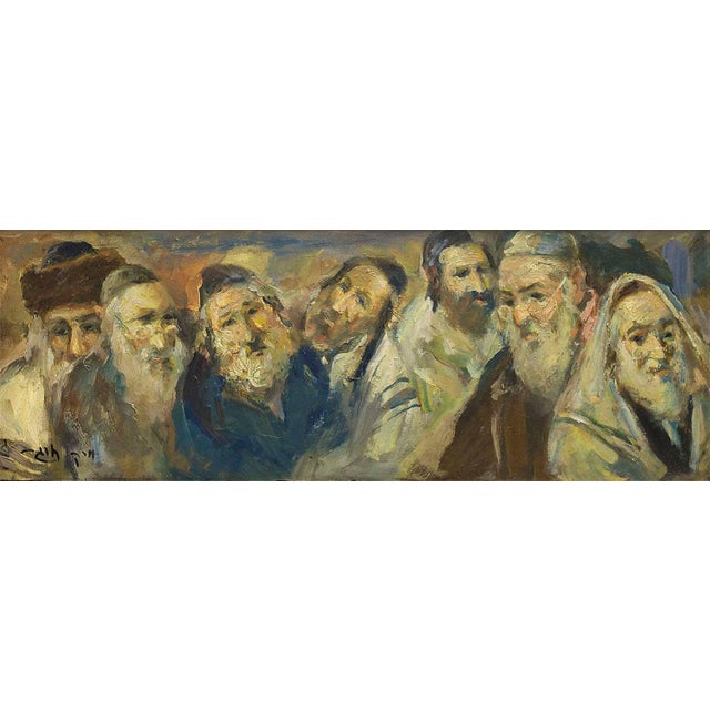 Beautiful Mid 20th century oil painting in the manner of Judaic masters Huvi, Tully Filmus and Isaac Holtz, signed in...
