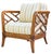 A Custom Upholstered Tommy Bahama Club Chair featuring an intricate faux-bamboo frame in a rich plantation style finish...