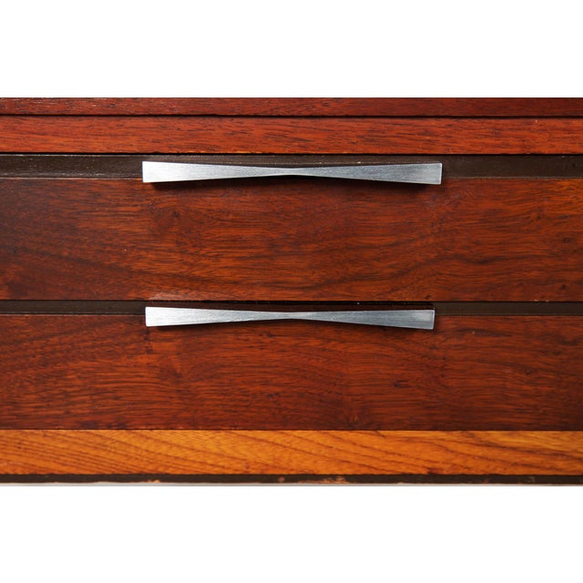 Wood Pair of Lane Tuxedo Walnut and Rosewood Inlaid Bowtie End Tables, Circa 1960s For Sale - Image 7 of 18
