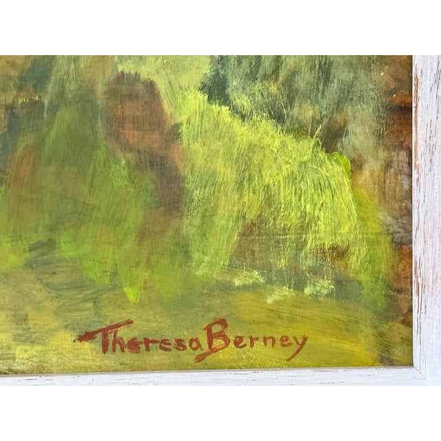 Wood Midcentury New England Landscape Expressionist Oil Painting With Covered Bridge by Theresa Berney (1904-2001) For Sale - Image 7 of 9
