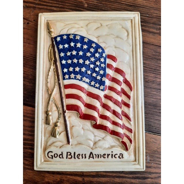 Antique White Vintage 48 Star American Flag Plaque Usa For Sale - Image 8 of 9