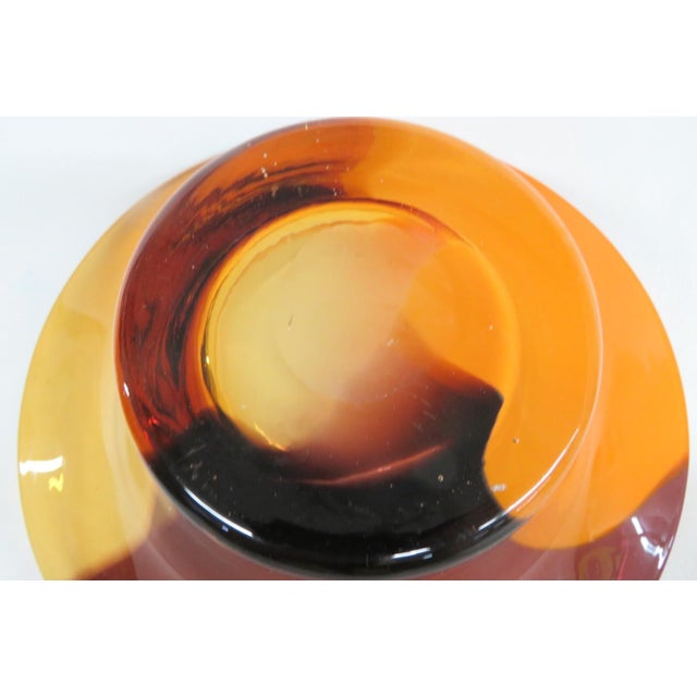 Teleflora Hand Blown Tri Color Florist Bowl Orange Amber Purple Art Glass 4859b For Sale - Image 9 of 10