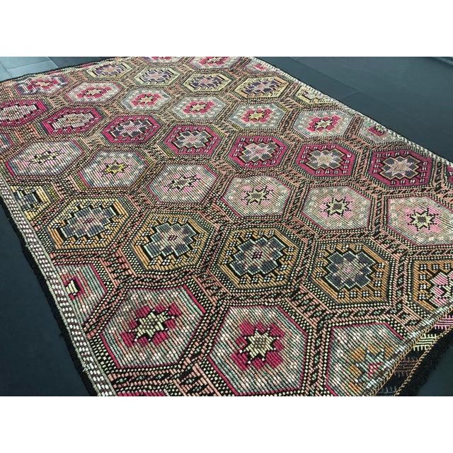 Turkish Handmade Boho Design Colorful Kilim Rug 6'7" x 9'1" For Sale - Image 9 of 11