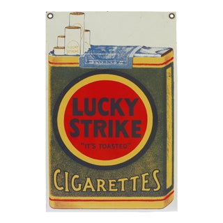 Vintage Lucky Strike Cigarettes Porcelain Advertising Sign For Sale