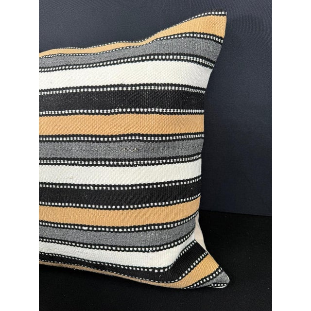 Contemporary Turkish Hemp Pillow Cushion Natural Beige Black Cushion Cover 20"x20" For Sale - Image 3 of 4