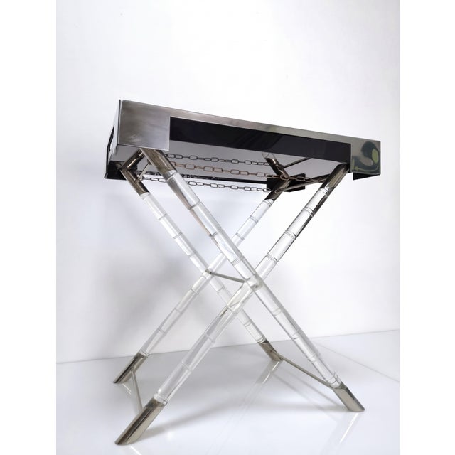 Tray Table in Lucite, Faux Bamboo, and Chrome in the style of Maison Jansen, 1970s For Sale - Image 9 of 9