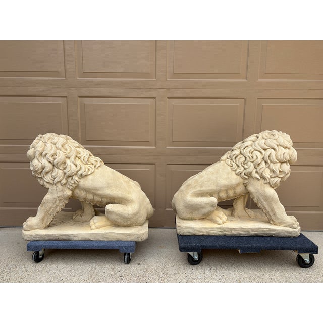 Monumental Neoclassical Cast Stone Garden Lions, a Pair For Sale - Image 12 of 15