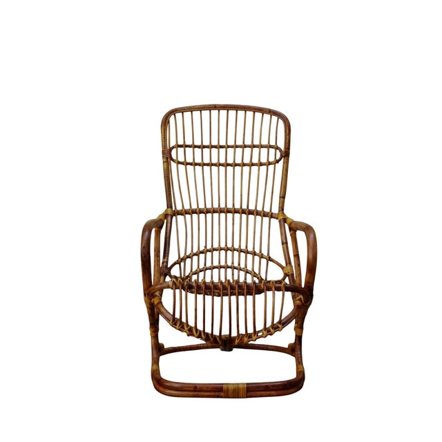 Mid-Century Modern Rattan and Bamboo Armchair attributed to Tito Agnoli, Italy, 1960s For Sale - Image 3 of 7