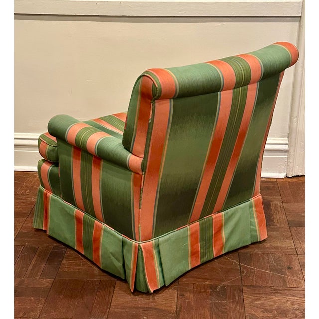 Textile Green & Coral Striped Upholstered Club Chair, Palm Beach Style For Sale - Image 7 of 12