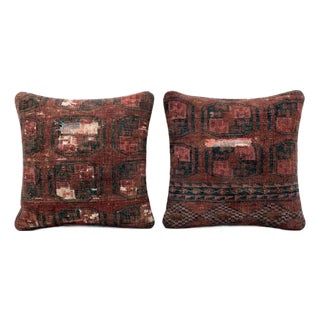 Turkish Oushak Rug Pillow Cover 20'' X 20'' - Set of Two For Sale
