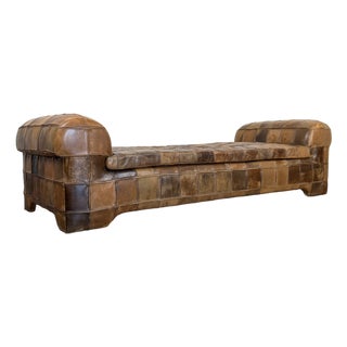 Vintage 1970s Patchwork Leather Daybed Sofa For Sale