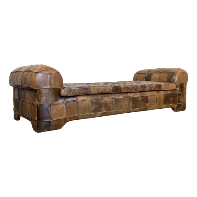 Vintage 1970s Patchwork Leather Daybed Sofa For Sale