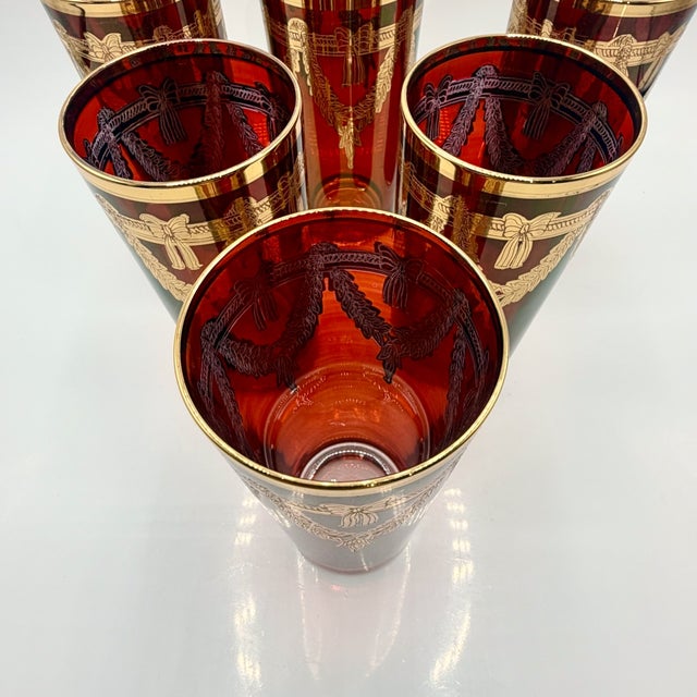 Gold Italian Red Highball Glasses with 24k Gold Garlands from Interglass, 1980s, Set of 6 For Sale - Image 8 of 14