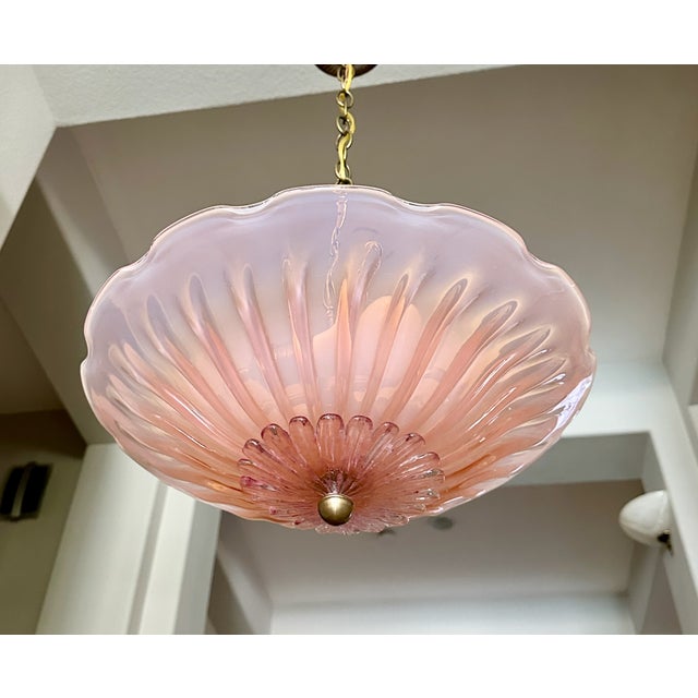 1960s Murano Glass Round Pink Opalescence Glass Chandelier or Pendant For Sale - Image 5 of 18