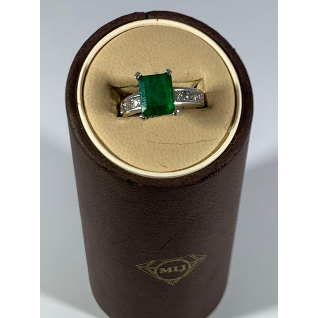 3.5 Carat Emerald Cut Emerald and 0.5 Carat Diamond Ring 14 Karat White Gold For Sale - Image 12 of 18