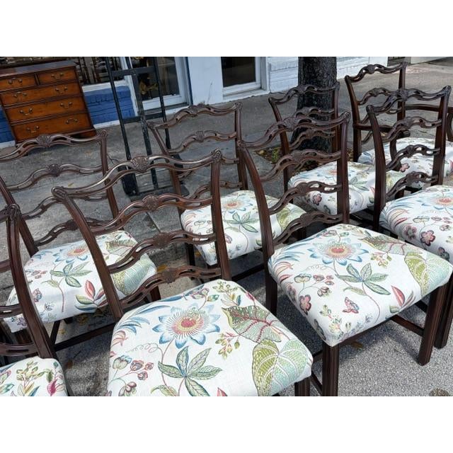 1940s Set of 12 Georgian Style 1950s Mahogany Ribbon Back Dining Room Chairs For Sale In West Palm - Image 6 of 10