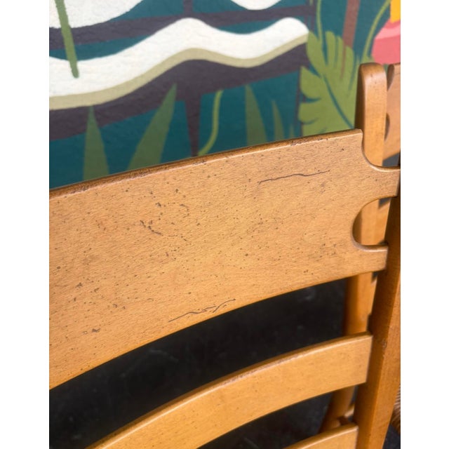 Brown Vintage Beechwood and Rush Ladderback Dining Chairs - 4 For Sale - Image 8 of 12