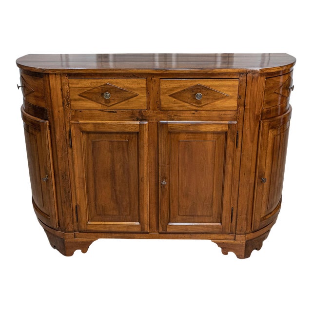 Italian 19th Century Walnut Credenza with Diamond Motifs and Rounded Sides For Sale