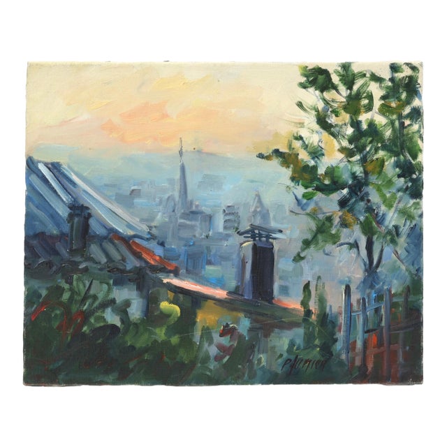 Liliane Paumier French Village Skyline Oil Painting For Sale