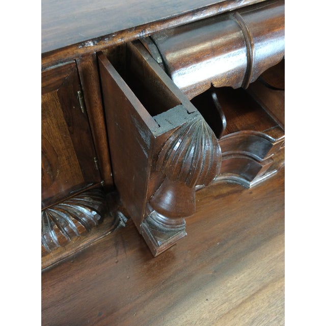 Wood Vintage Walnut Chippendale Style Open Front Writing Desk With Brass Hardware For Sale - Image 7 of 18