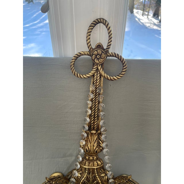 Pair of Antique French Brass and Crystal Electric Sconces For Sale - Image 9 of 12