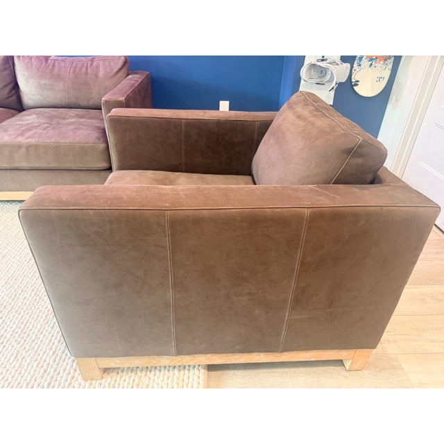 Pottery Barn Jake Seadrift Loveseat and Armchair, Nubuck Leather, Coffee For Sale In Orlando - Image 6 of 10