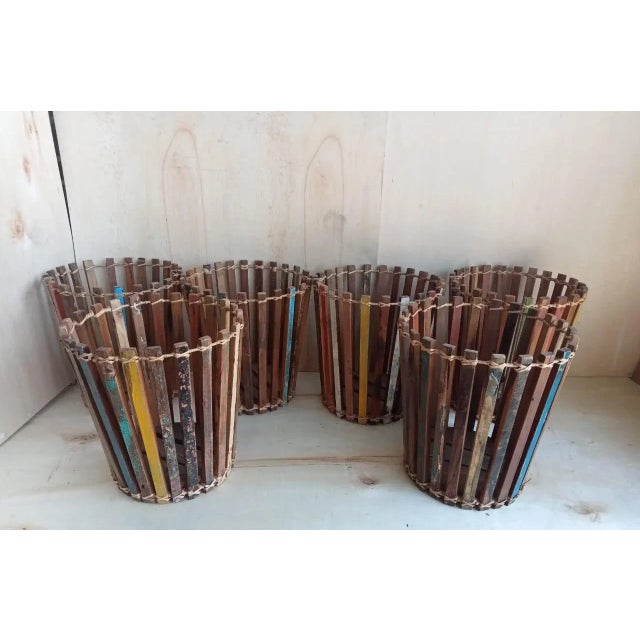 Salvaged Boat Wood Basket Medium For Sale In Los Angeles - Image 6 of 7