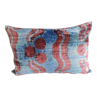 Vintage Hot Pink and Aqua Silk Velvet Ikat Long Bolster Decorative Pillow #3 For Sale