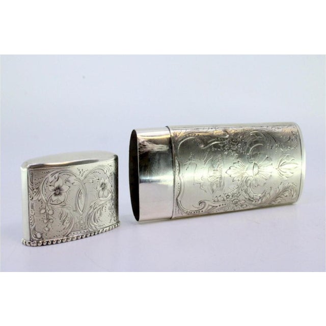 Silver Cigar Case with Engraved Wreaths, Flowers on Hunting Background and Pearly Frieze For Sale - Image 5 of 11