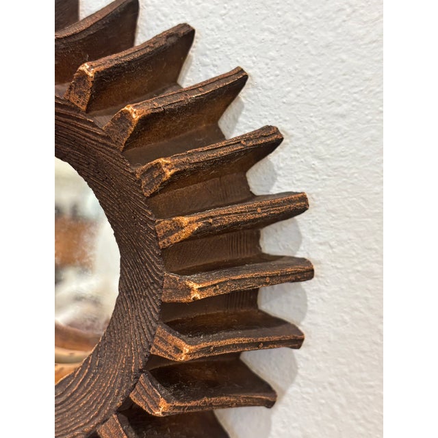 Antique Petite Scale Wooden Cog Mirror / Rustic Petite Scale Sunburst Mirror - Early 20th Century (Attributed) For Sale - Image 12 of 16