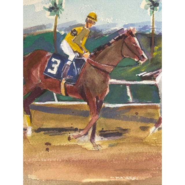 Original black framed watercolor of Polo horses practicing in Wellington, Florida. Signed on lower right side ET 08.