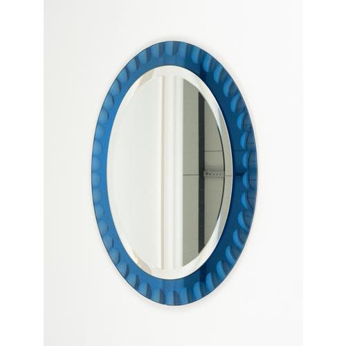 Mid-Century Blue Oval Wall Mirror attributed to Antonio Lupi for Cristal Luxor, Italy, 1960s For Sale - Image 9 of 14