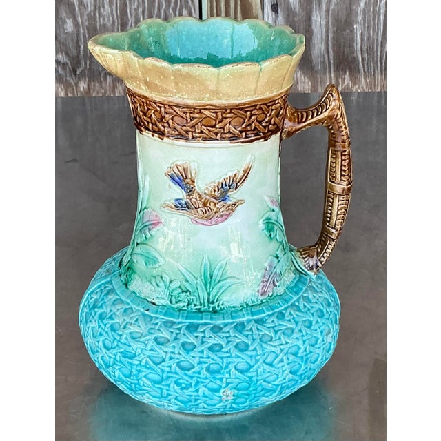 Vintage Regency Majolica Birds Vase Pitcher For Sale - Image 4 of 11