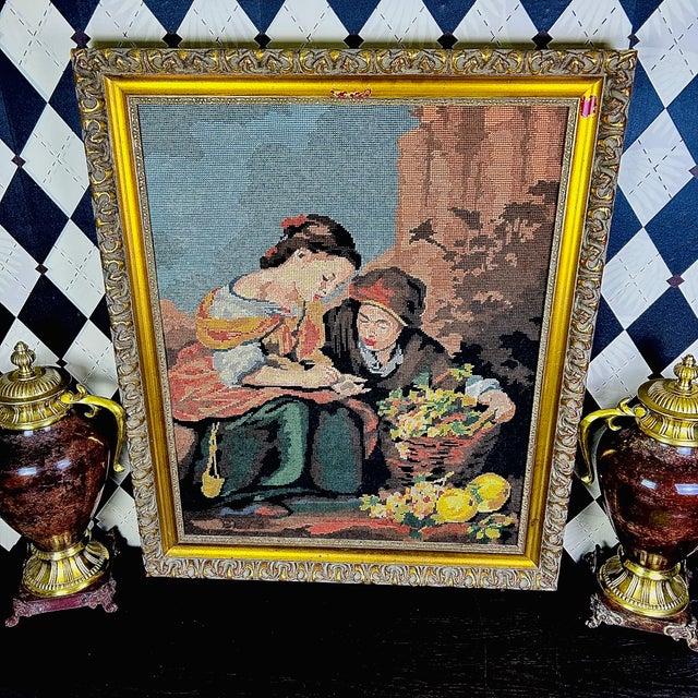 Large framed French art by Margot de Paris depicting “The Little Fruit Sellers,” after the painting by Spanish Baroque...