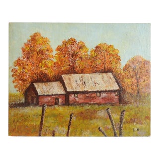 Small Rustic Farm Landscape Painting For Sale