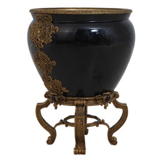French Empire Style Bronze Mounted Porcelain Jardiniere For Sale