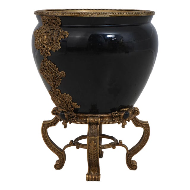 French Empire Style Bronze Mounted Porcelain Jardiniere For Sale