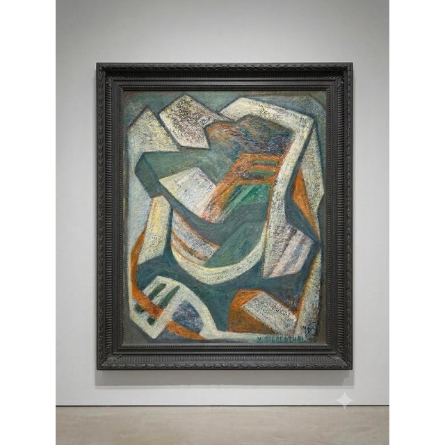 Wood Wonderful Mid-Century Modern Abstract Oil Painting “Spring Harmony” by J. Siebernthal in Original Artist-Painted Frame For Sale - Image 7 of 9