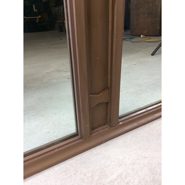 Mid Century Modern Long Rectangular Wall Mirror With Two Glass Panels and Wood Accent For Sale - Image 12 of 18