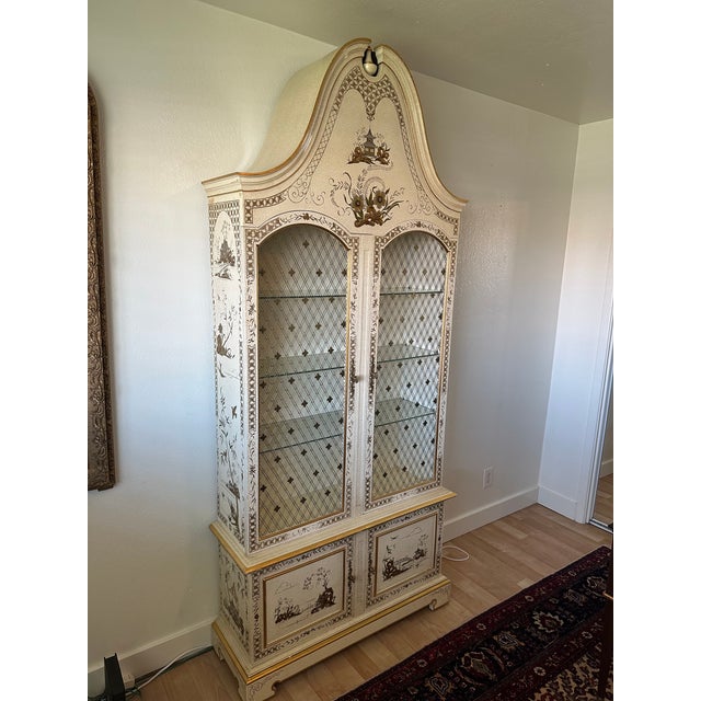 Late 20th Century Late 20th Century John Widdicomb Hand-Painted Bonnet-Top Display Cabinet/Vitrine-Chinoiserie Style For Sale - Image 5 of 14