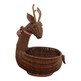 Vintage Reindeer Wicker Basket For Sale