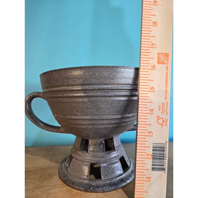 Asian Antique Mid 20th Century Korean Style Clay Pedestal Bowl For Sale - Image 3 of 4