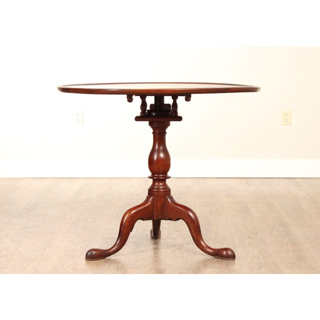 Antique Queen Anne Style Solid Mahogany Round Tilt-Top Table For Sale - Image 4 of 12