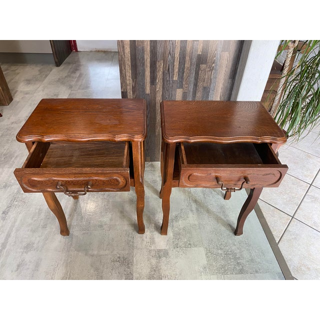 Rustic Vintage Oak Bedside Tables with Drawer and Niche, 1950s, Set of 2 For Sale - Image 3 of 13