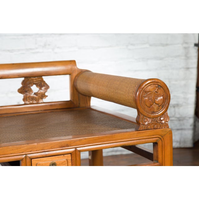 Qing Dynasty 19th Century Lady's Opium Rattan Seat Daybed with Pillow For Sale - Image 12 of 12
