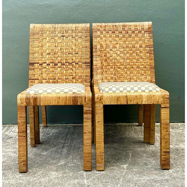 Camel Vintage Woven Rattan Dining Chairs - Set of 4 For Sale - Image 8 of 10