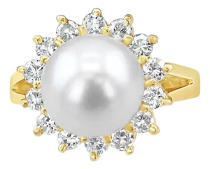 Freshwater Pearl Diamond Ring .50cttw 14K Yellow Gold, Size 9