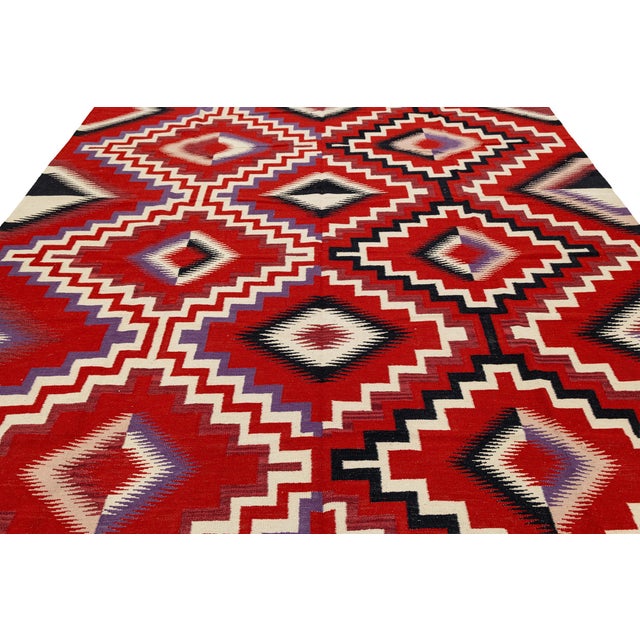 Modern Navajo Style Wool Rug – Crimson & Violet Graphic Diamond Motif 9x12 For Sale - Image 10 of 12